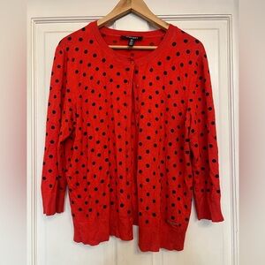 Ellen Tracy Red and Black Polka Dot Cardigan